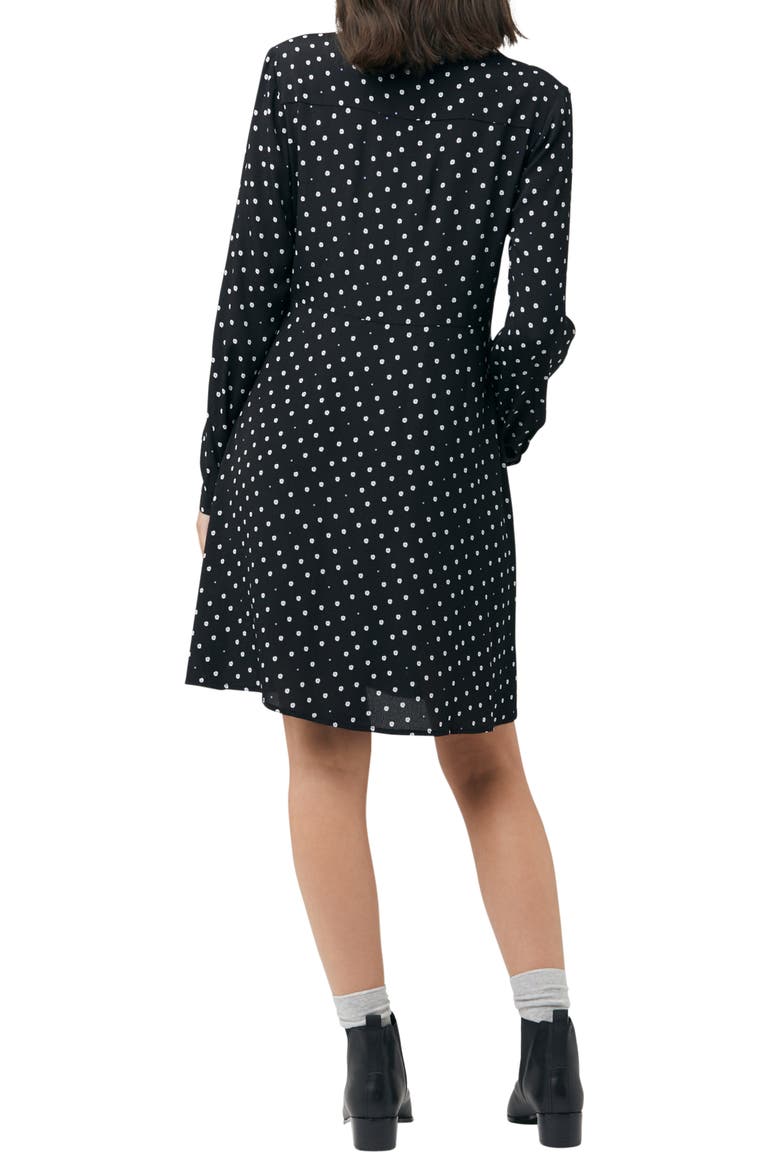 Fifi Polka Dot Long Sleeve Maternity//Nursing Shirtdress, Alternate, color, BLACK