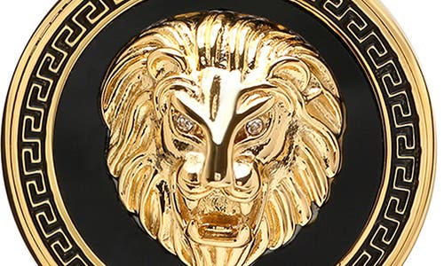 Hmy Jewelry 18k Gold Plated Stainless Steel Lion Pendant Necklace In Gold/black