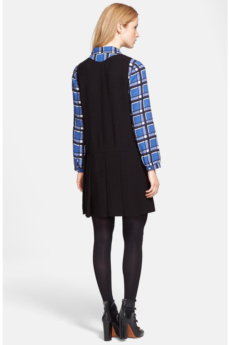'Yumi' Pleated Crepe Dress, Alternate, color, BLACK