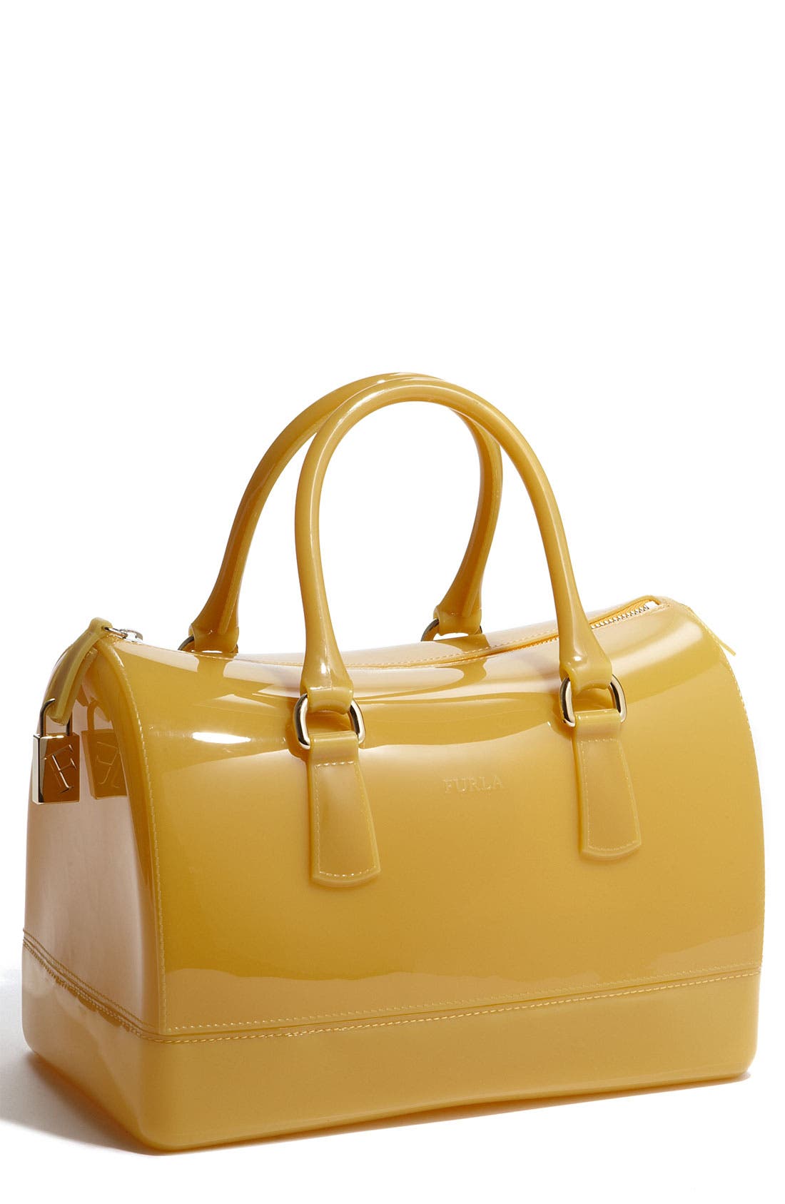 'Candy' Transparent Rubber Satchel, Main, color, MUSTARD