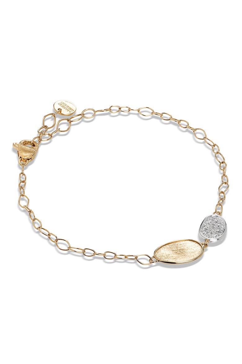 Lunaria 18K Yellow Gold and Diamond Petite Double Leaf Bracelet, Main, color, WHITE GOLD/ YELLOW GOLD