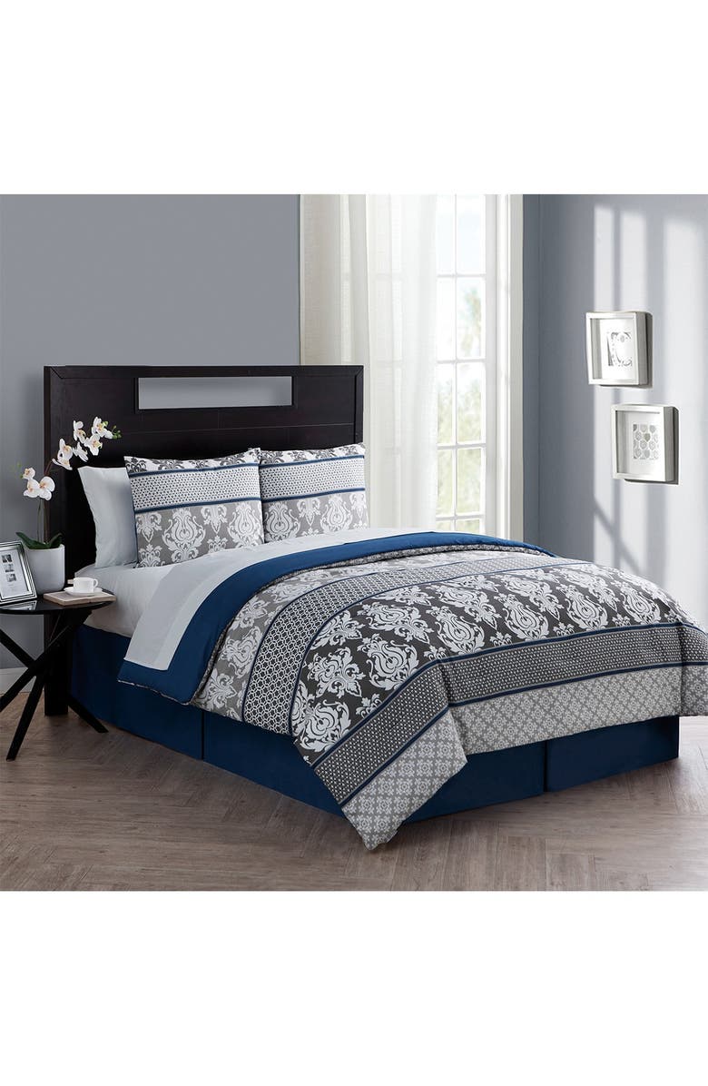 VCNY HOME Beckham Blue Damask Bed-in-a-Bag Comforter Set - Full, Alternate, color, Blue