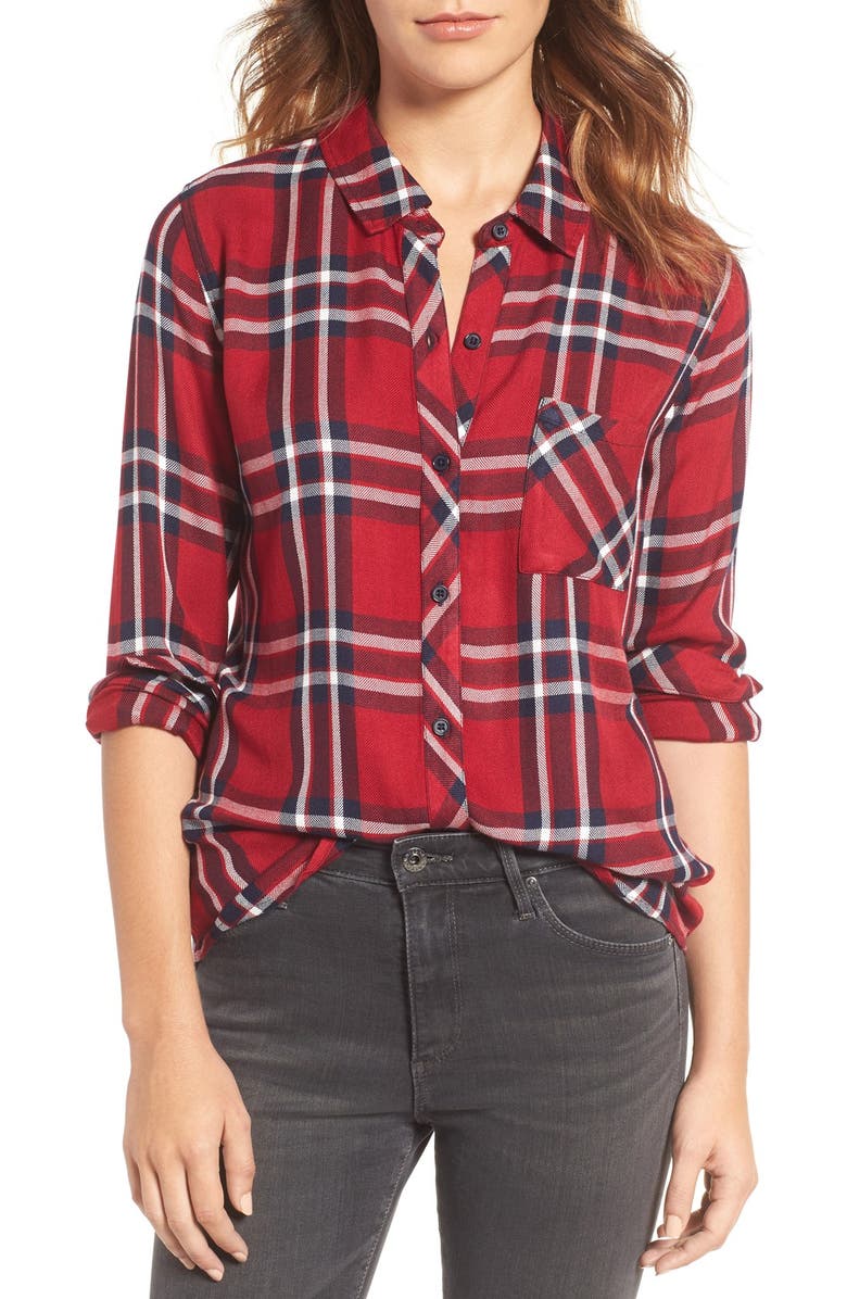 Rails Hunter Plaid Shirt, Main, color, Carmine/ Navy/ White