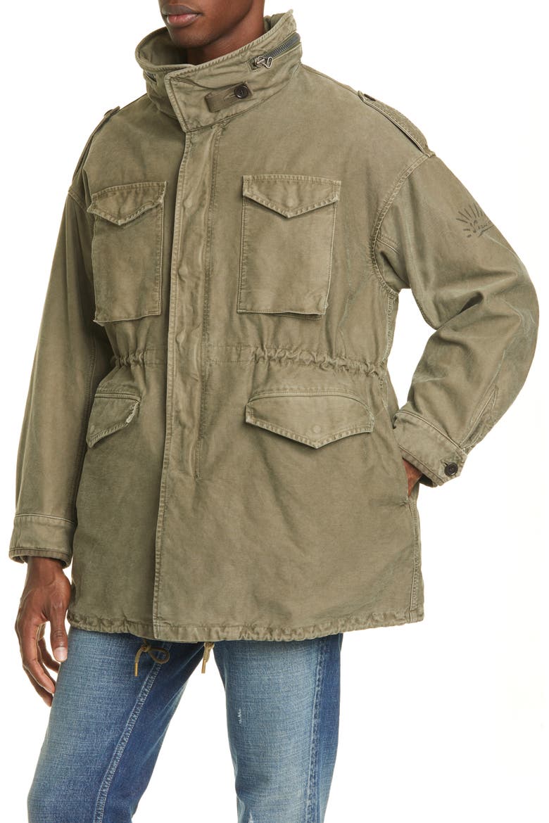 Bickle Damaged Cotton Jacket, Alternate, color, OLIVE