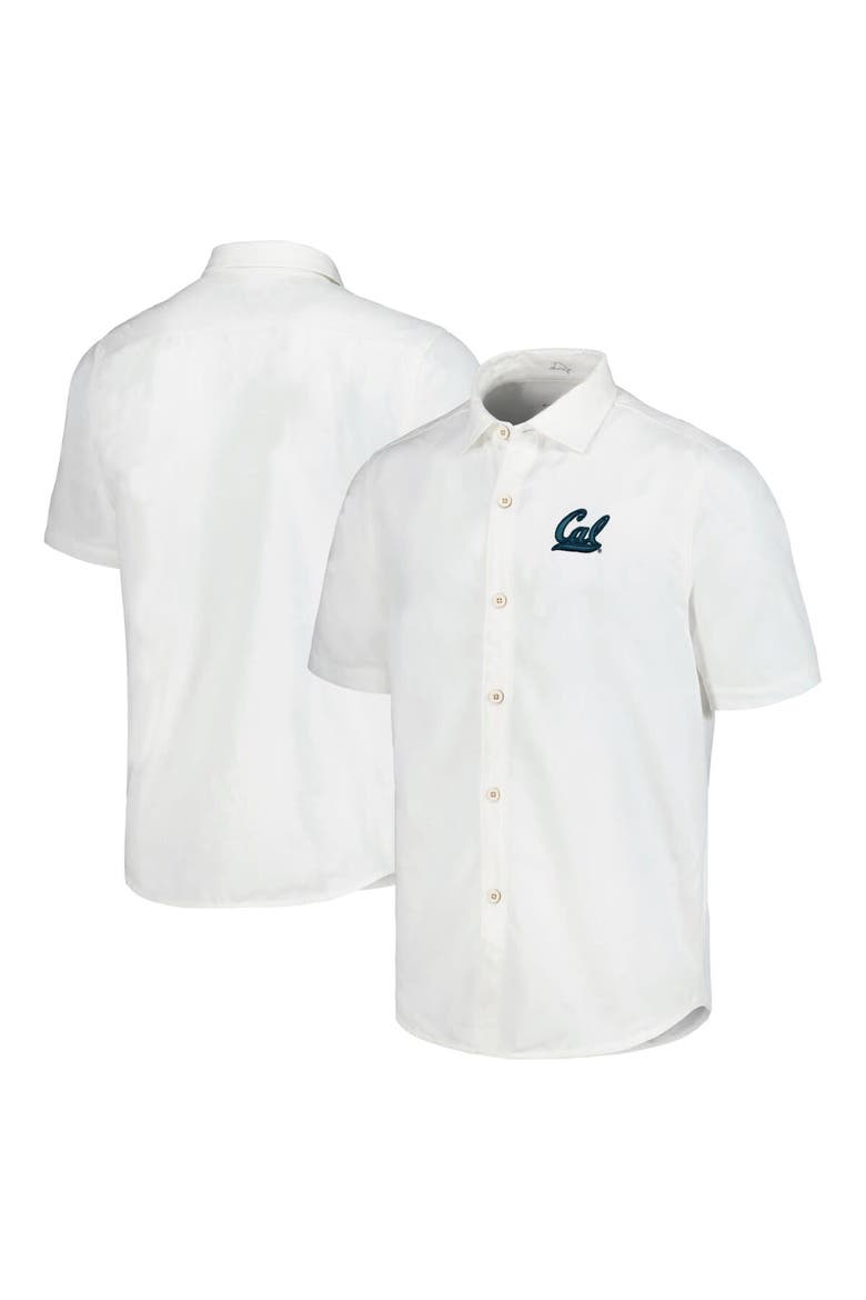 Men's Tommy Bahama White Cal Bears Coconut Point Palm Vista IslandZone Camp Button-Up Shirt, Main, color, White