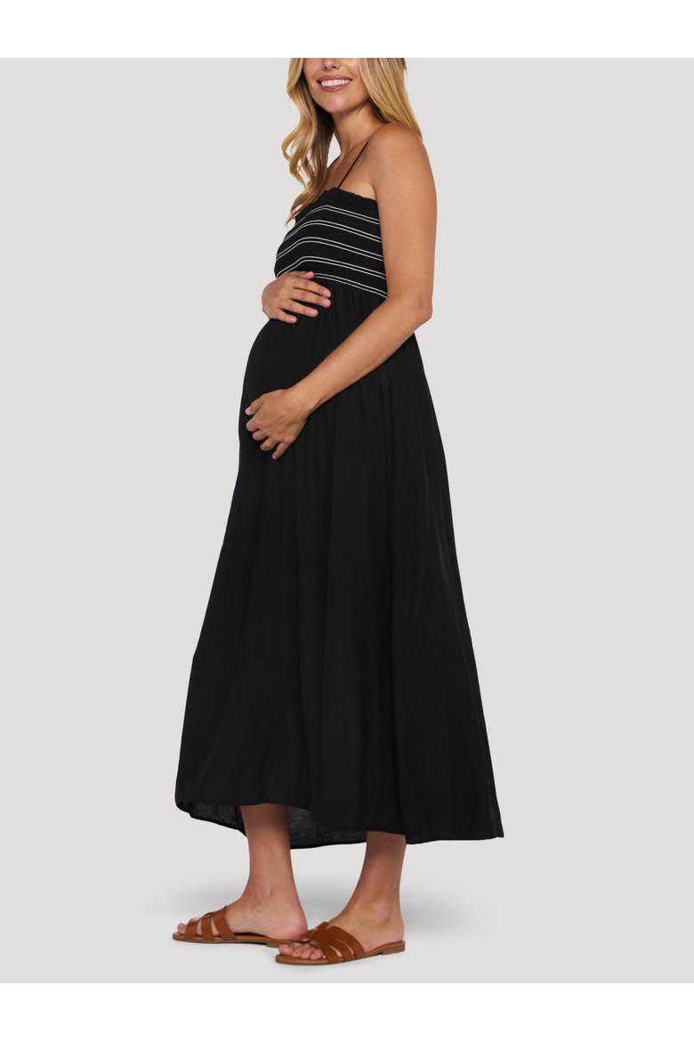 Smocked Maxi Dress With Removable Straps, Alternate, color, Black