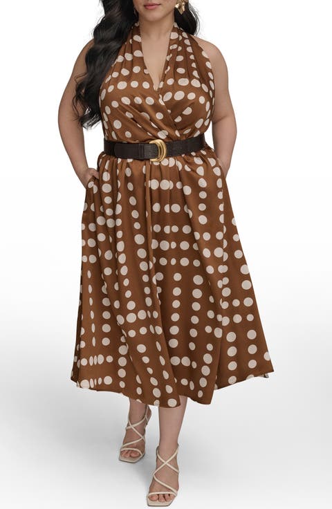 Dot Print Halter Midi Dress