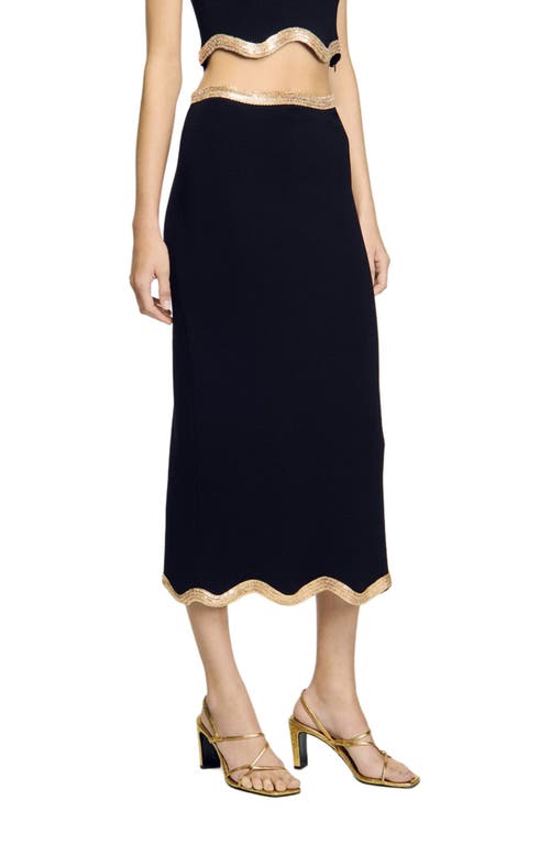 Sandro Long Knitted Skirt With Chain Detail In Black