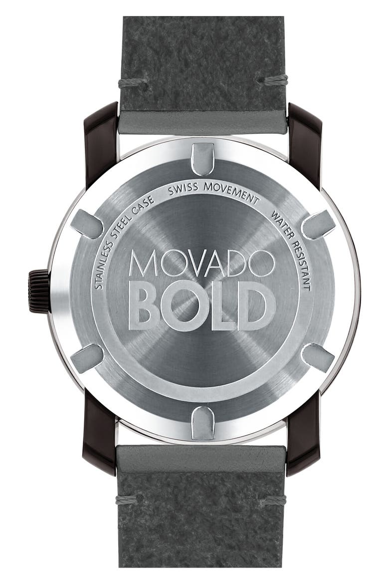 'Bold' Leather Strap Watch, 42mm, Alternate, color, GREY/ BLACK/ BRONZE