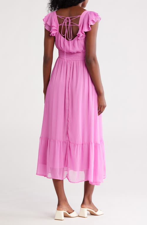 August Sky V-neck Ruffle Chiffon Midi Dress