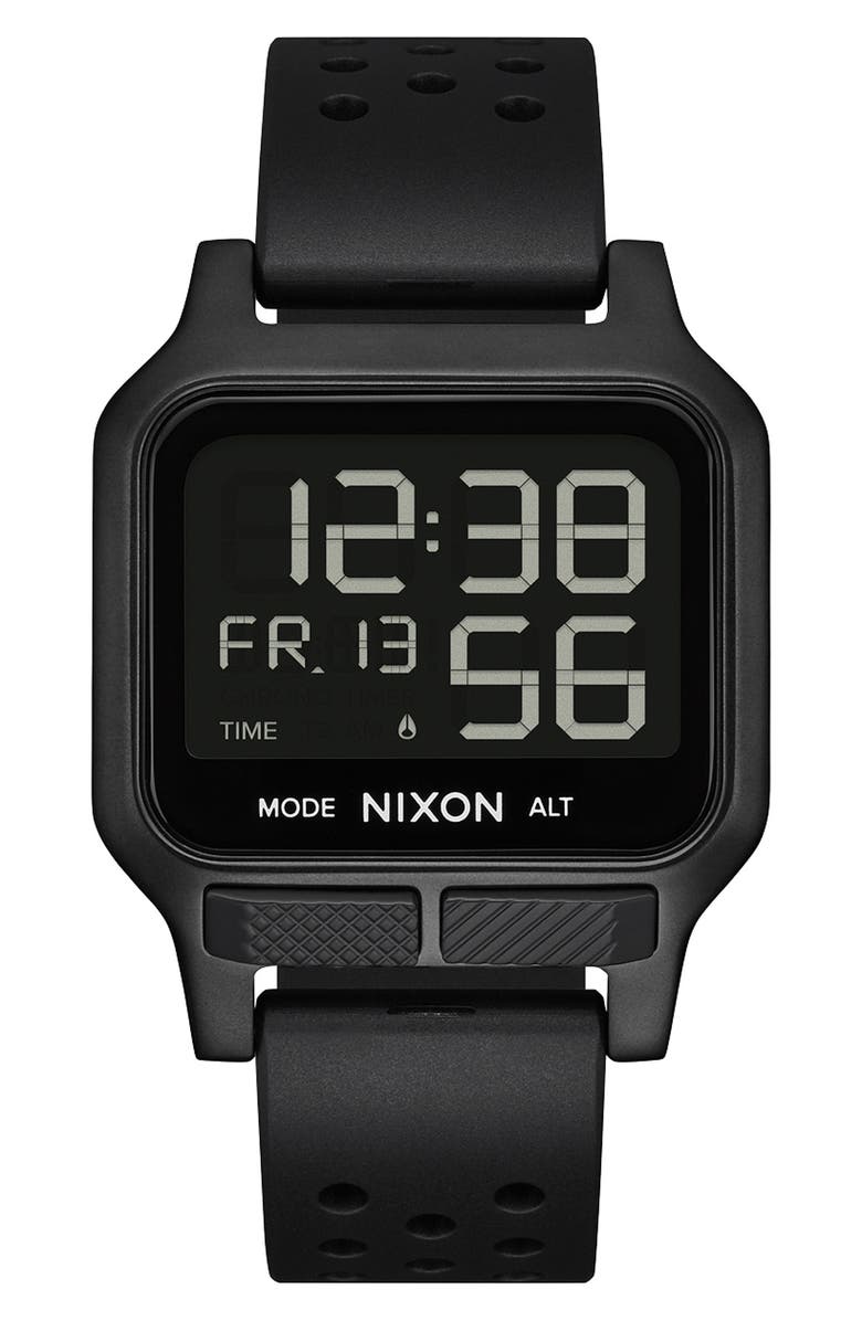 Nixon Heat Digital Rubber Strap Watch, Main, color, Black