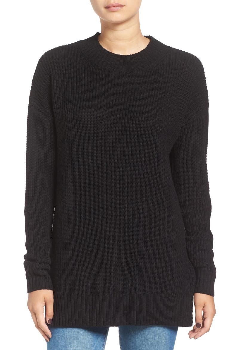 Ribbed Mock Neck Pullover, Main, color, BLACK