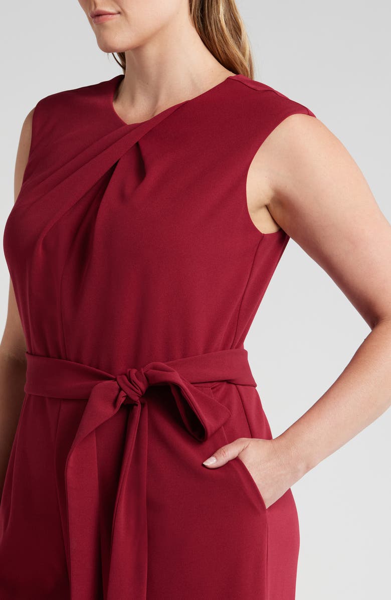 Tahari ASL Cross Neck Tie Waist Sleeveless Jumpsuit, Alternate, color, Mulberry