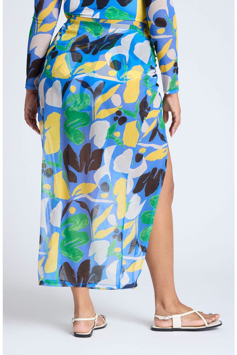 Recolor Gathered Side Slit Cover-Up Sarong, Alternate, color, BLUE GROUND FLORAL