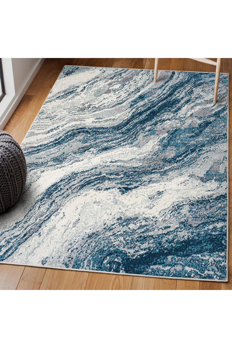 Kassia Contemporary Glam Abstract Marble Area Rug, Alternate, color, Navy/Cream