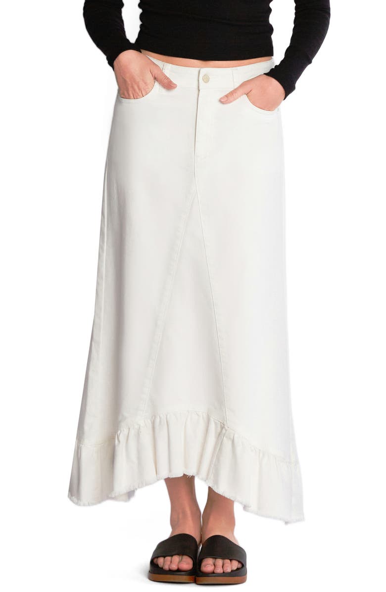 Wash Lab Denim Pieced Ruffle Denim Maxi Skirt, Main, color, Stone White