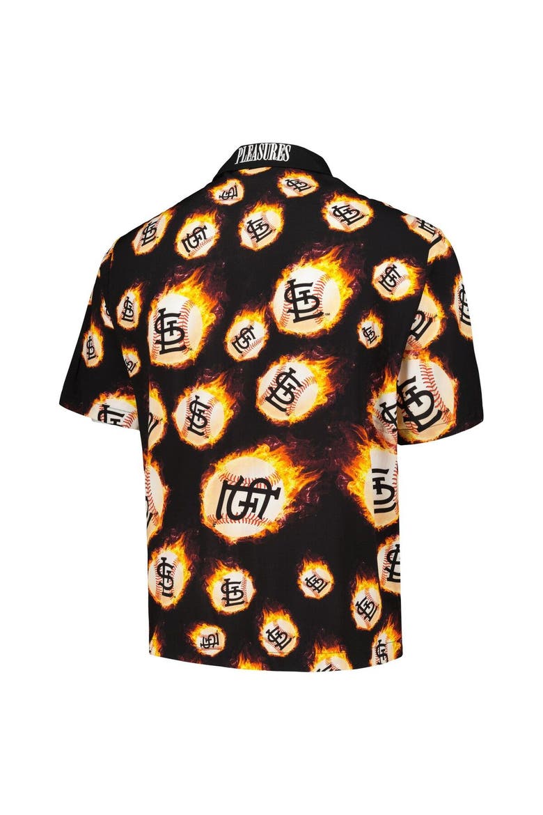 Men's PLEASURES  Black St. Louis Cardinals Flame Fireball Button-Up Shirt, Alternate, color, Black