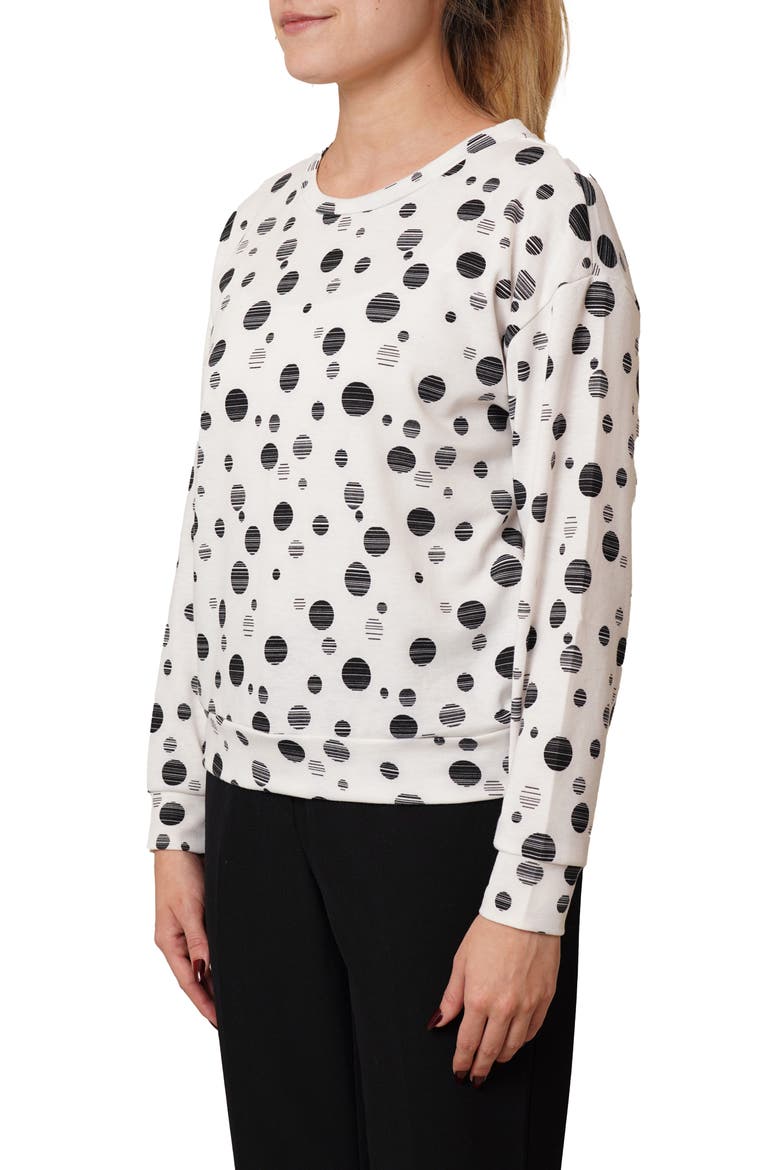 Drop Shoulder Dot French Terry Sweater, Alternate, color, BONE/ BLACK