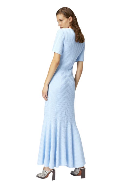 Missoni Long Dress In Cotton And Zigzag Viscose With Flared Hem In Light Blue