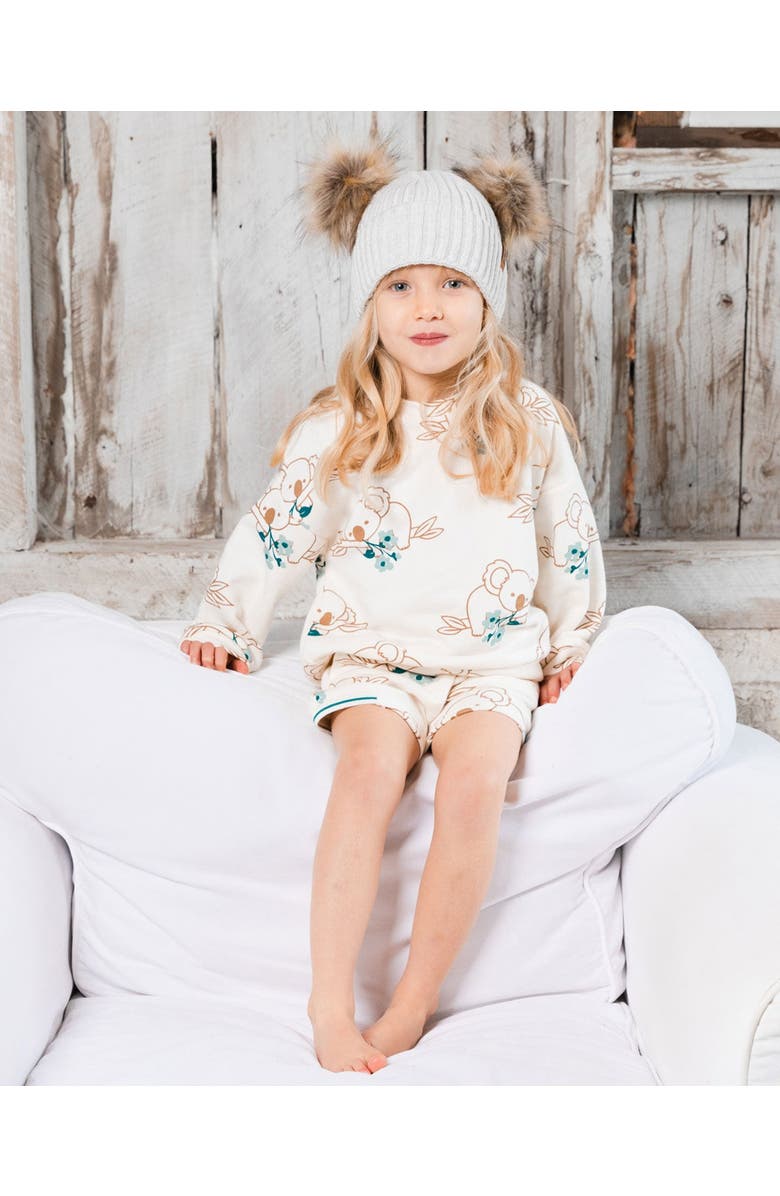 Deux par Deux Girl's Printed French Terry Short Off-White And Koala, Alternate, color, 