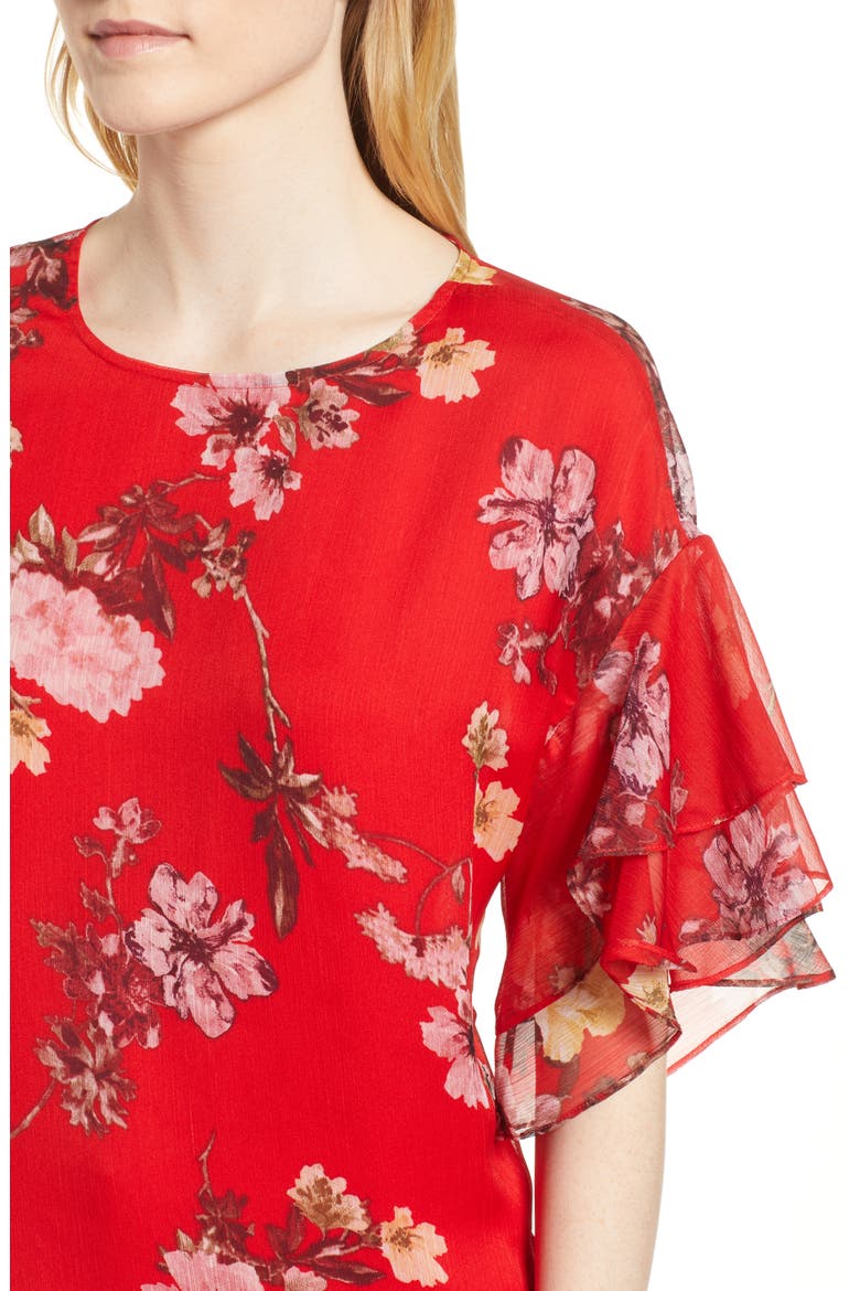 Tiered Ruffle Sleeve Garden Floral Top, Alternate, color, RADIANT RED