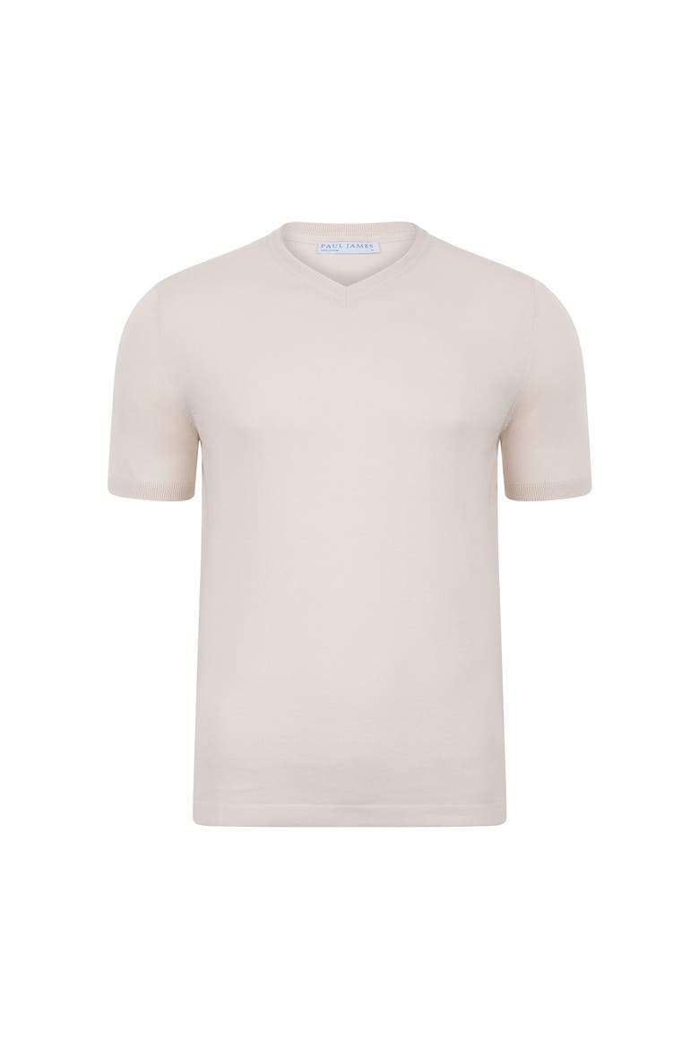 Cotton High V-neck Knitted T-shirt, Alternate, color, Ecru