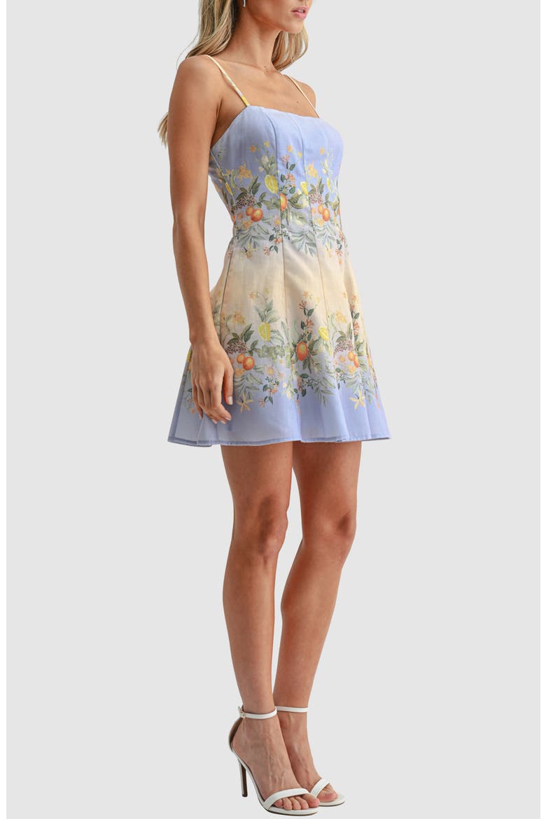 Pleated Square Neck Fit & Flare Dress, Alternate, color, BLUE PRINT