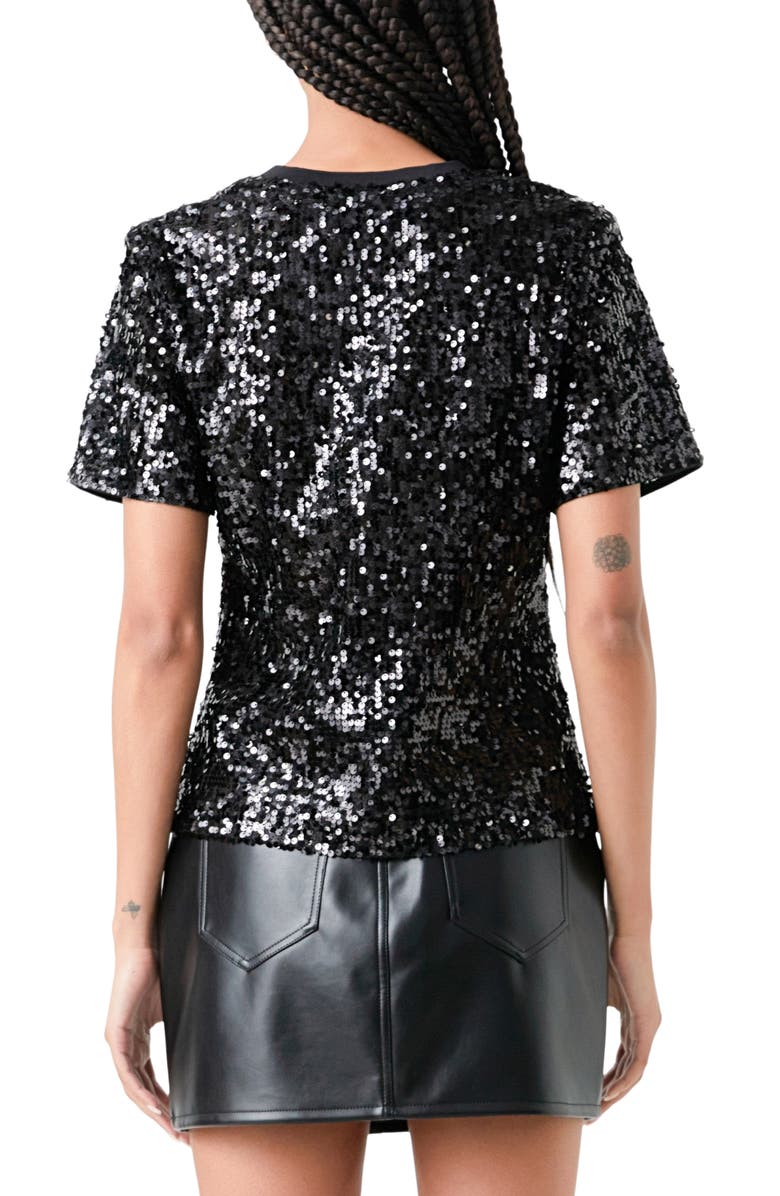 Grey Lab Shoulder Pad Sequin Top, Alternate, color, Black