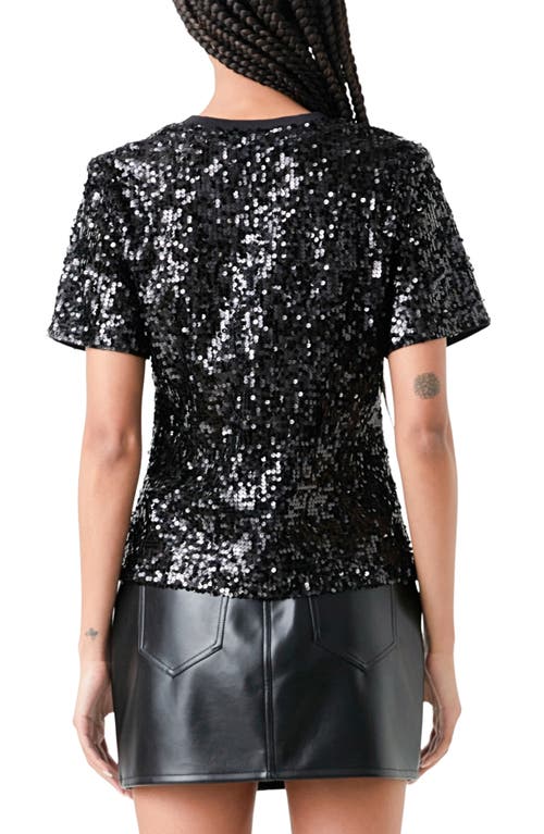 Grey Lab Shoulder Pad Sequin Top In Black