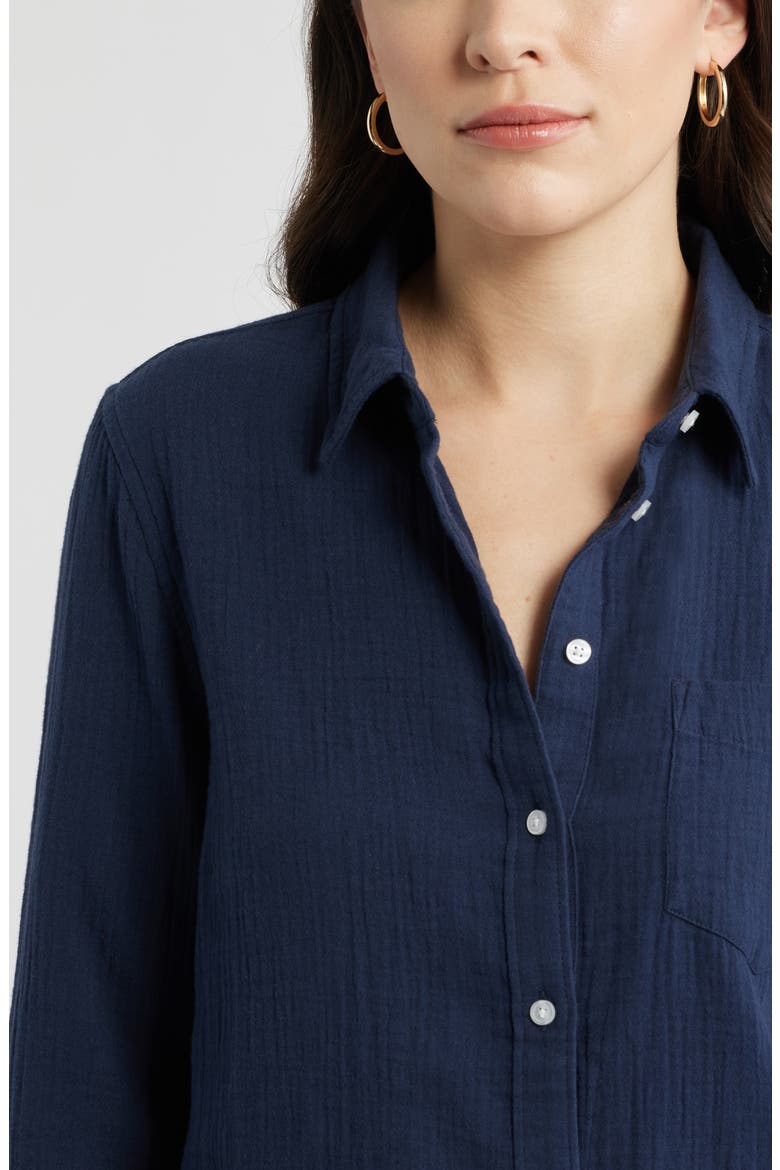Casual Gauze Button-Up Shirt, Alternate, color, NAVY STILL