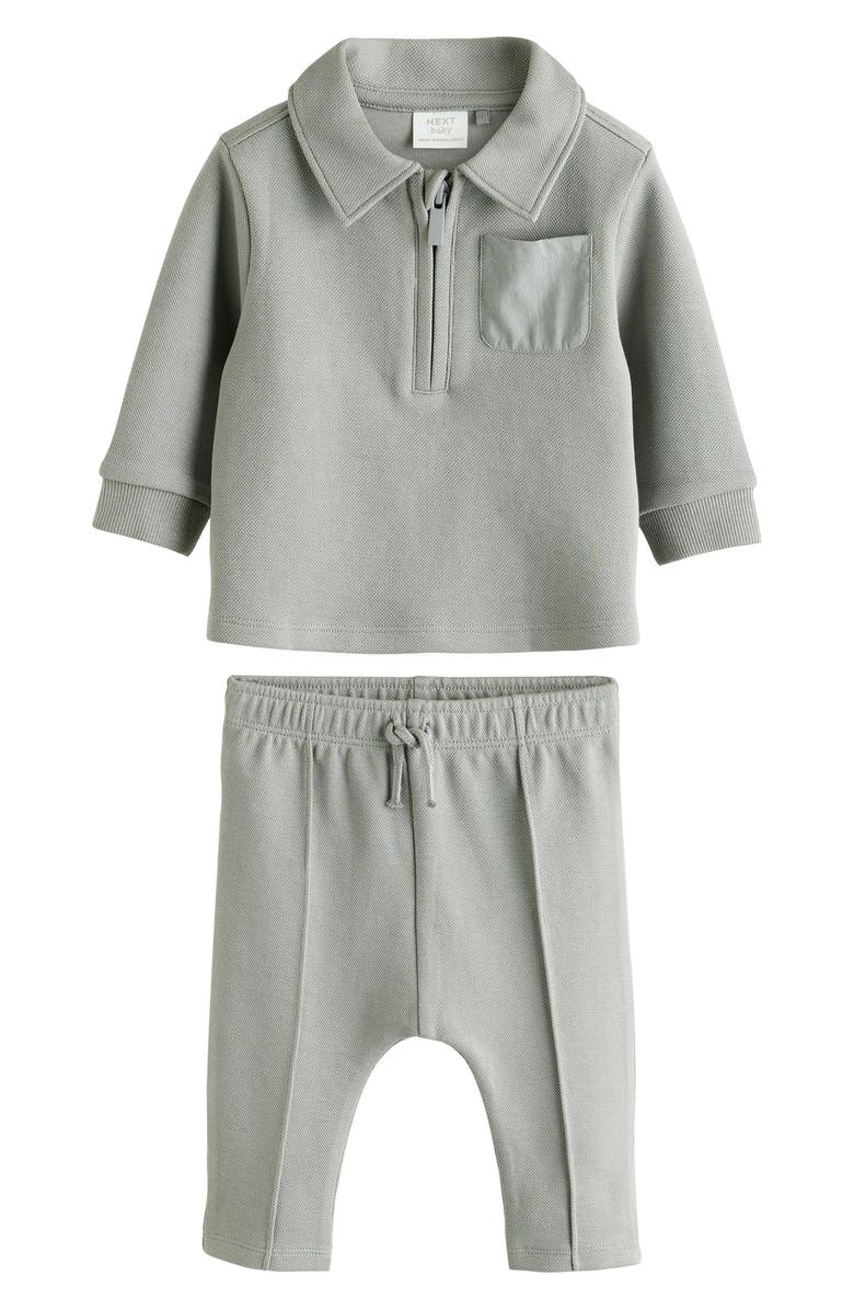 NEXT Half Zip Polo & Pleated Pants Set, Main, color, Grey