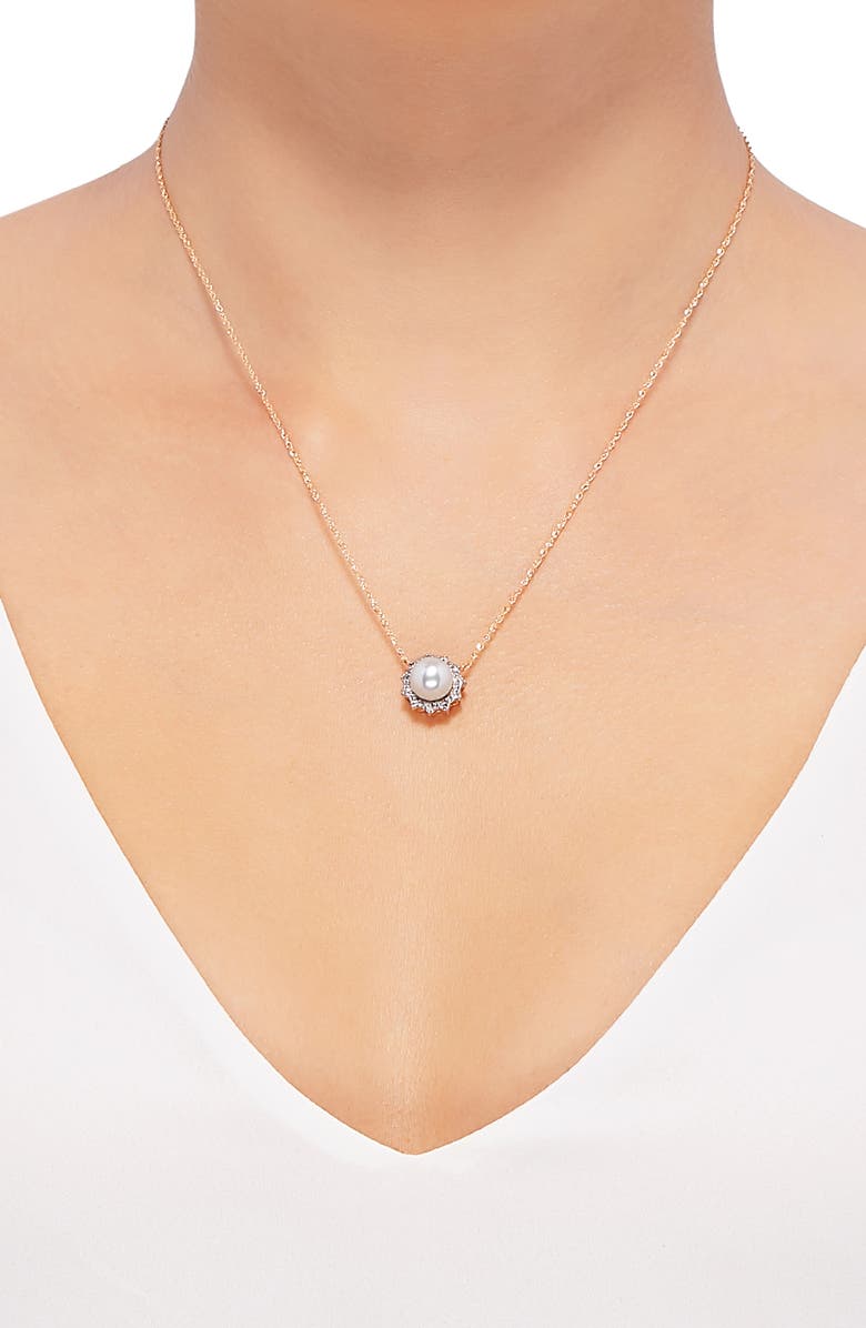 Frankie & Zoe 14K Gold Cultured Freshwater Pearl & Diamond Pendant Necklace, Alternate, color, Yellow Gold/Pearl