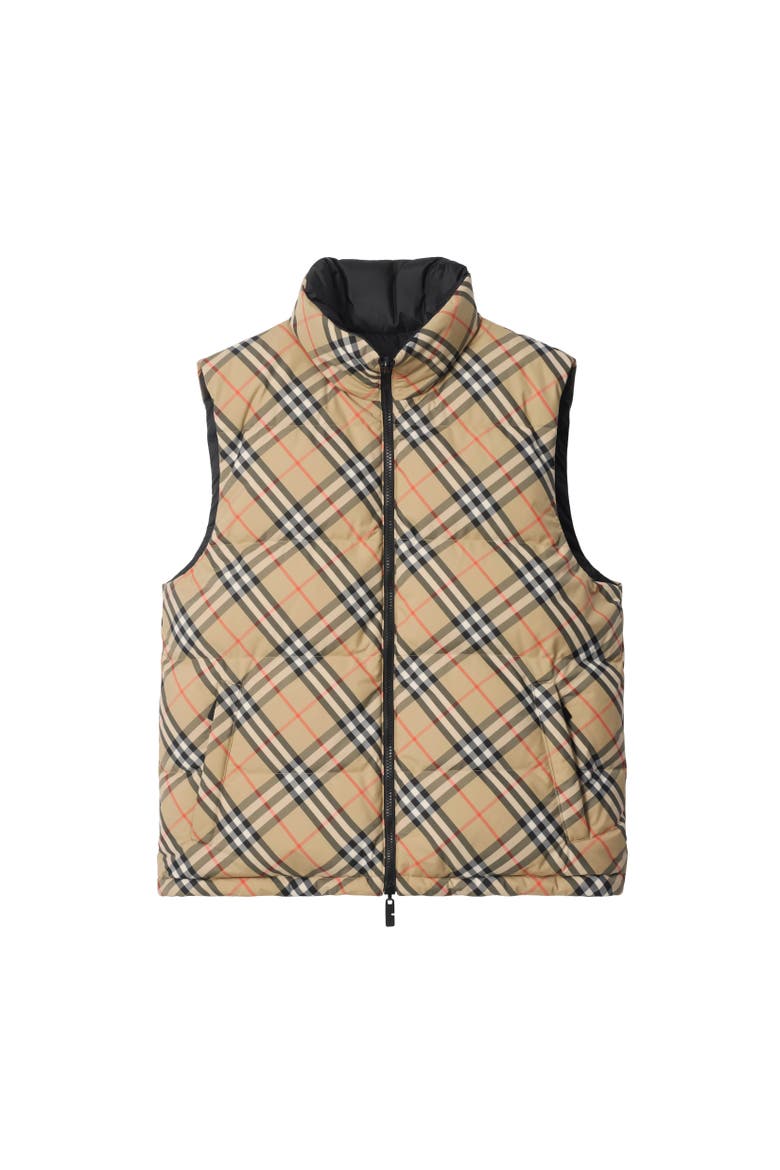 Reversible Check Puffer Gilet, Alternate, color, Sand beige