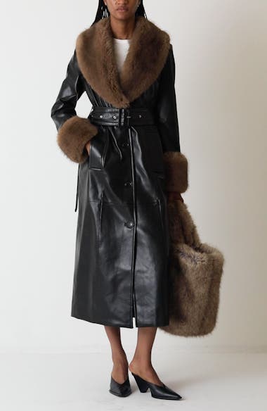 chinese dress ladies Miss Circle Women's Zella Black Fur Trim Faux Croc Leather Coat main image 1