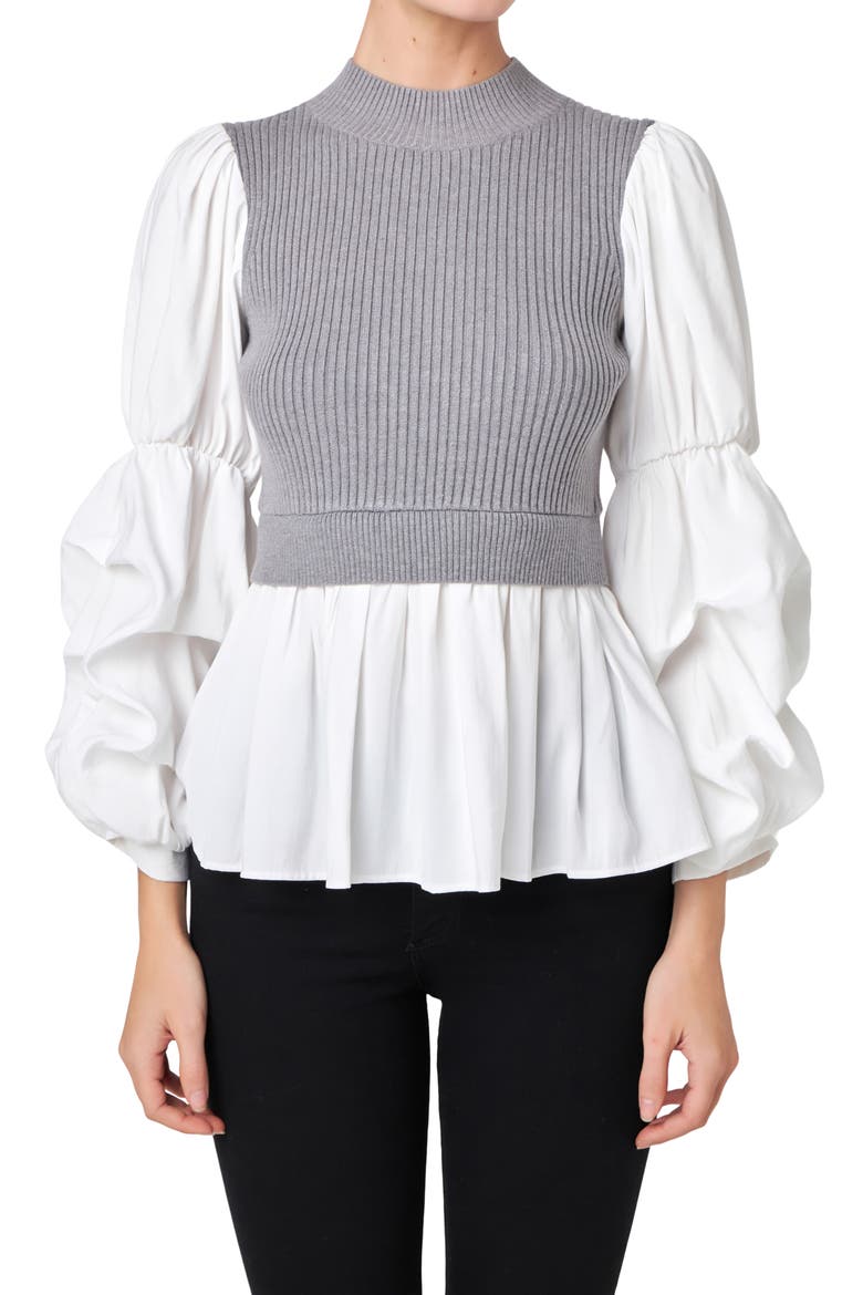 Combo Top, Alternate, color, HEATHER GREY/ WHITE