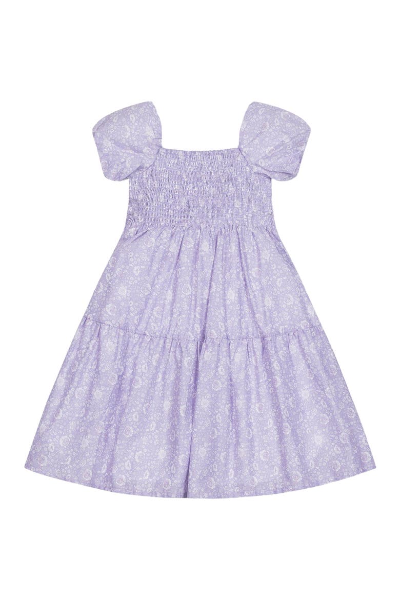 Girls' Organic Smocked Bubble Sleeve Dress, Toddler, Alternate, color, Lavender Field Floral