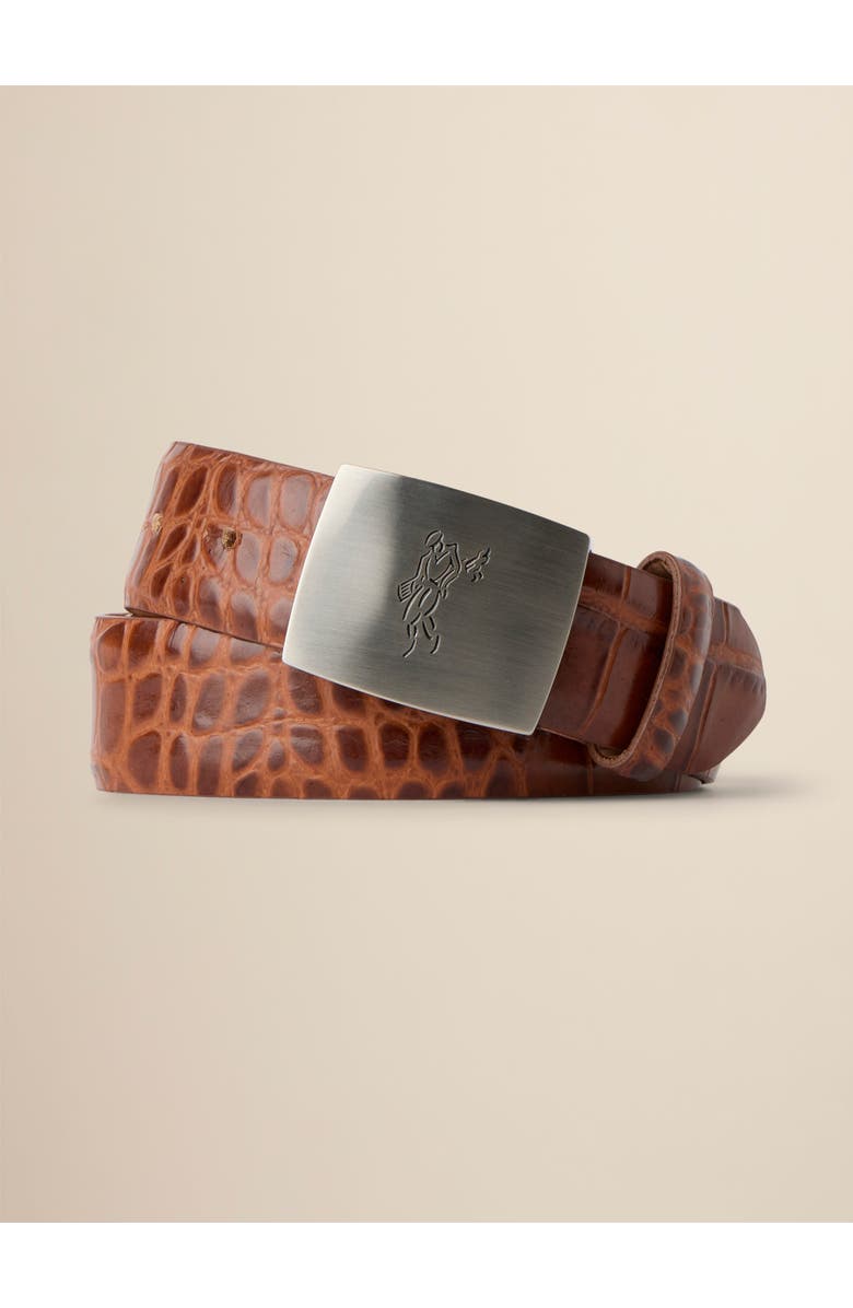 ASHWORTH GOLF Embossed Croc Belt Golfman Plaque Buckle, Main, color, Cognac