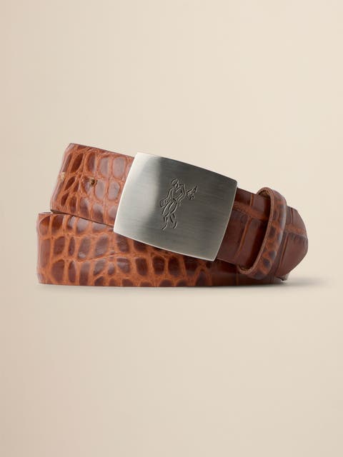 Embossed Croc Belt Golfman Plaque Buckle