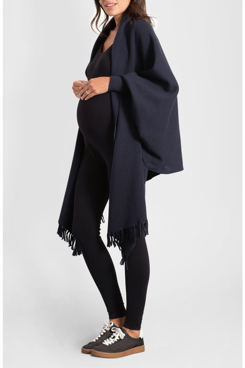 Fringe Maternity/Nursing Shawl Cardigan, Alternate, color, DARK BLUE