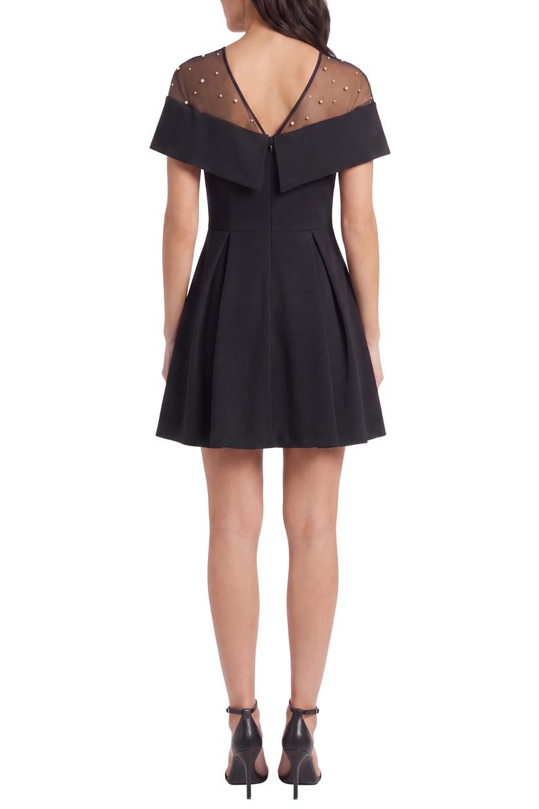 Pearled Yoke Short Sleeve Minidress, Alternate, color, BLACK