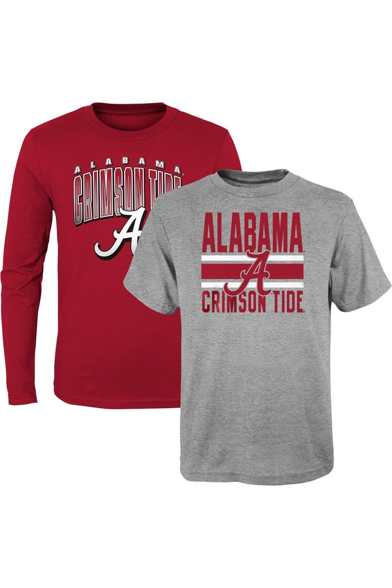 Preschool Crimson/Heather Gray Alabama Crimson Tide Fan Wave Short & Long Sleeve T-Shirt Combo Pack, Main, color, Crimson