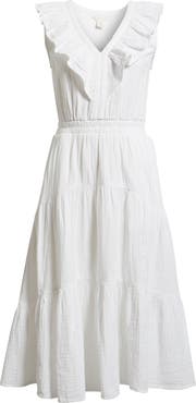 Caslon® Ruffle Sleeveless Tiered Cotton Midi Dress