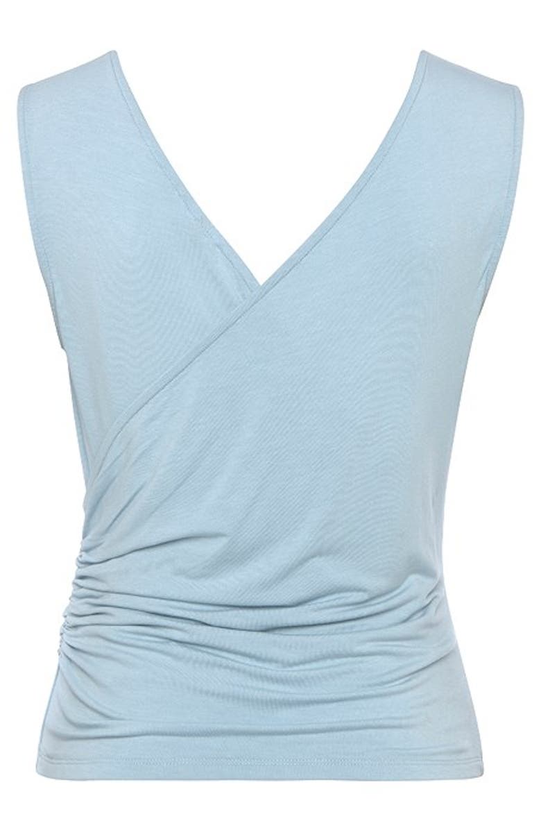 LASCANA Women's Wrap Look Sleeveless Top, Alternate, color, Smokey Blue