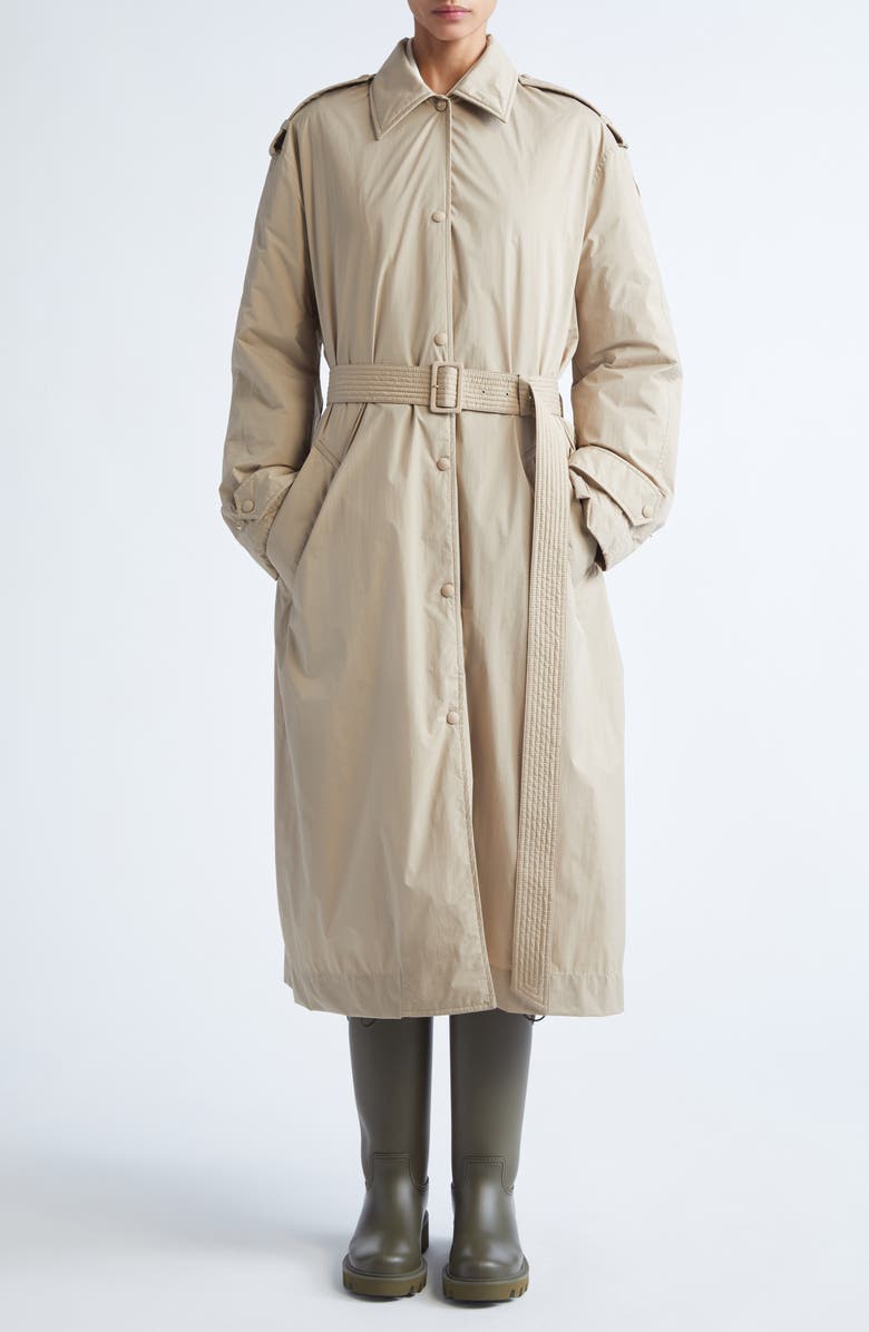 Moncler Yevre Down Trench Coat, Main, color, Woodsmoke