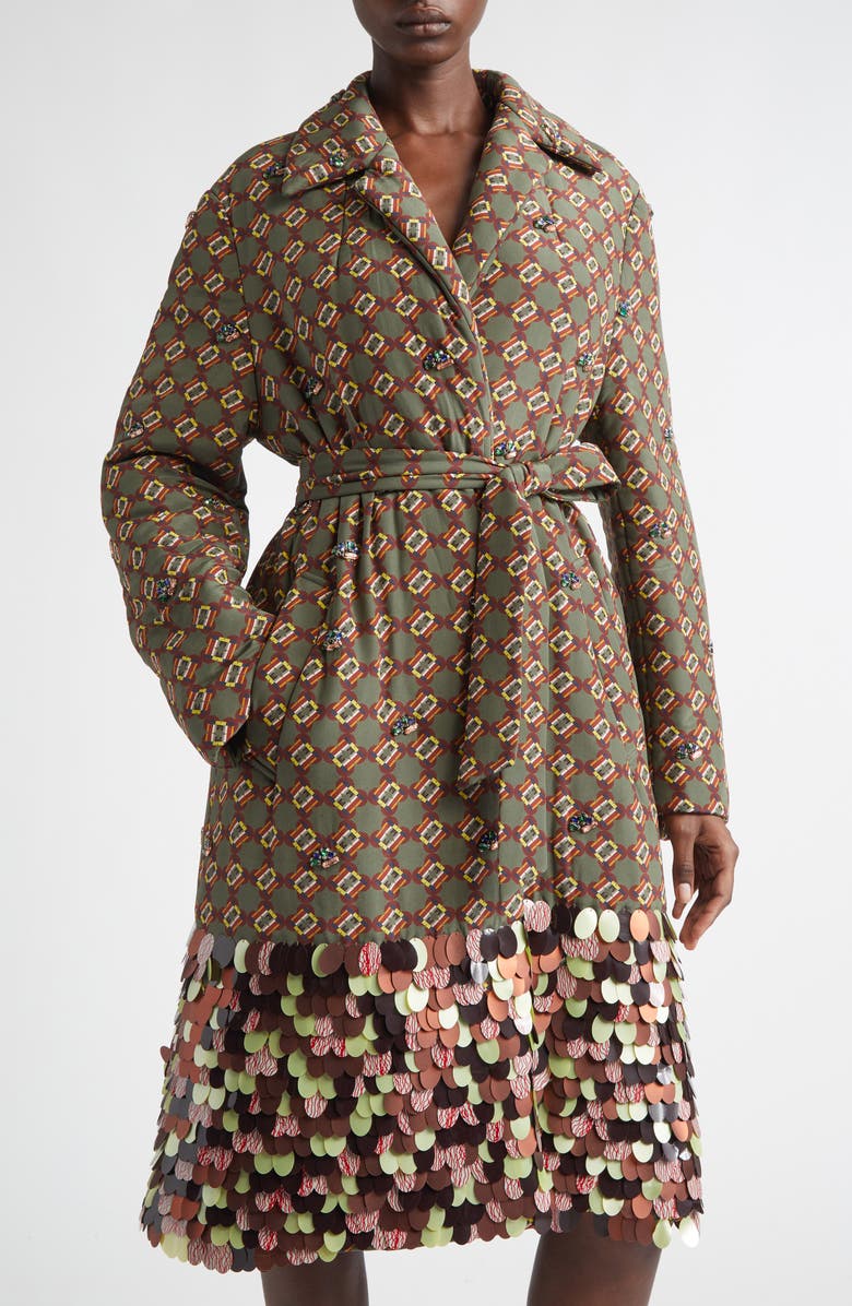 Dries Van Noten Roltas Mosaic Motif Wrap Coat, Alternate, color, Khaki