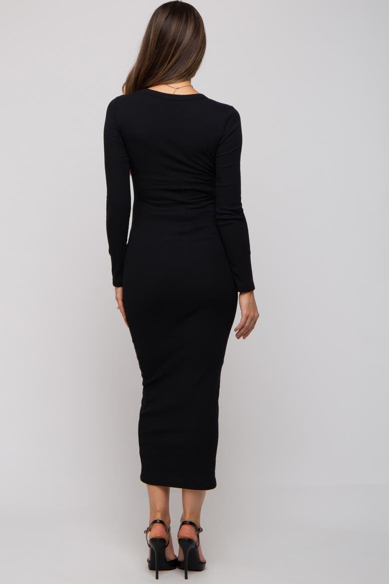 Ribbed Fitted Long Sleeve Midi Dress, Alternate, color, Black