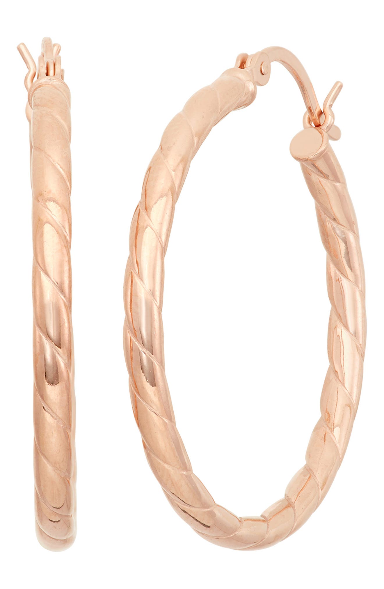 FZN 14K Gold Plated Silver Textured Hoop Earrings