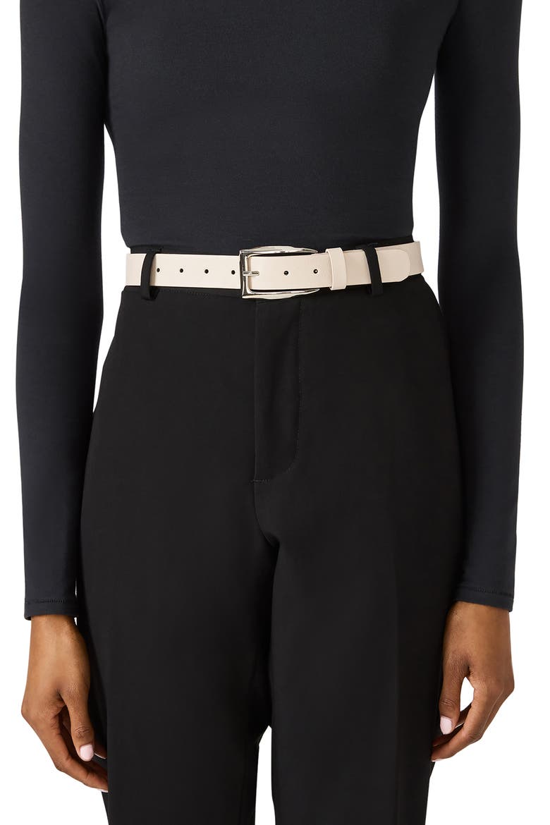 Faux Leather Elongated Buckle Belt, Alternate, color, OATMEAL-BROWN