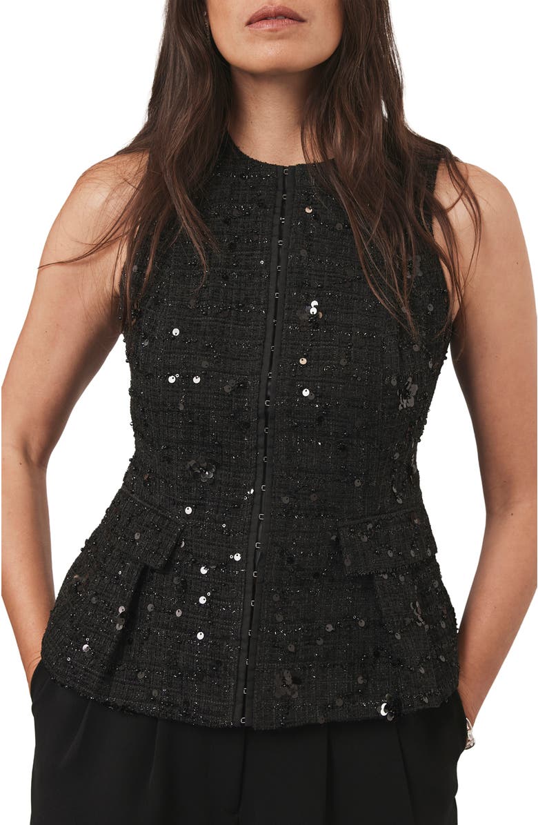 MINT VELVET Embellished Backless Waistcoat, Main, color, Black