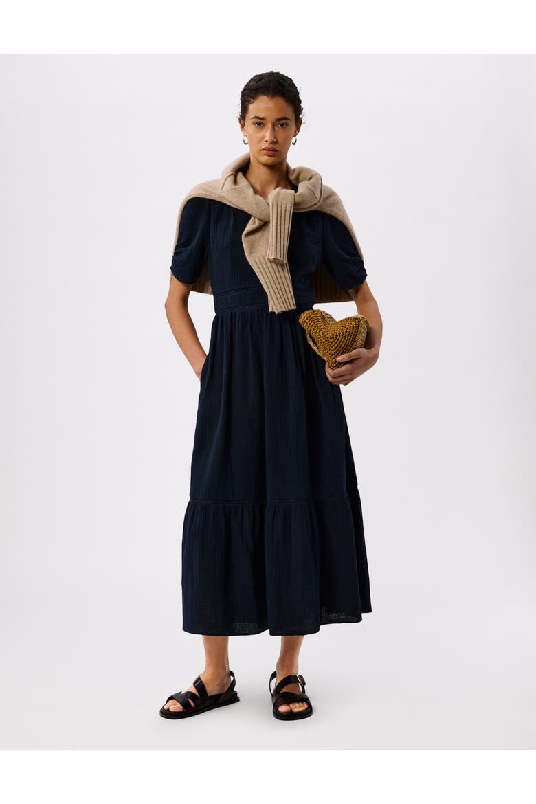V-Neck Midi Dress, Alternate, color, Navy